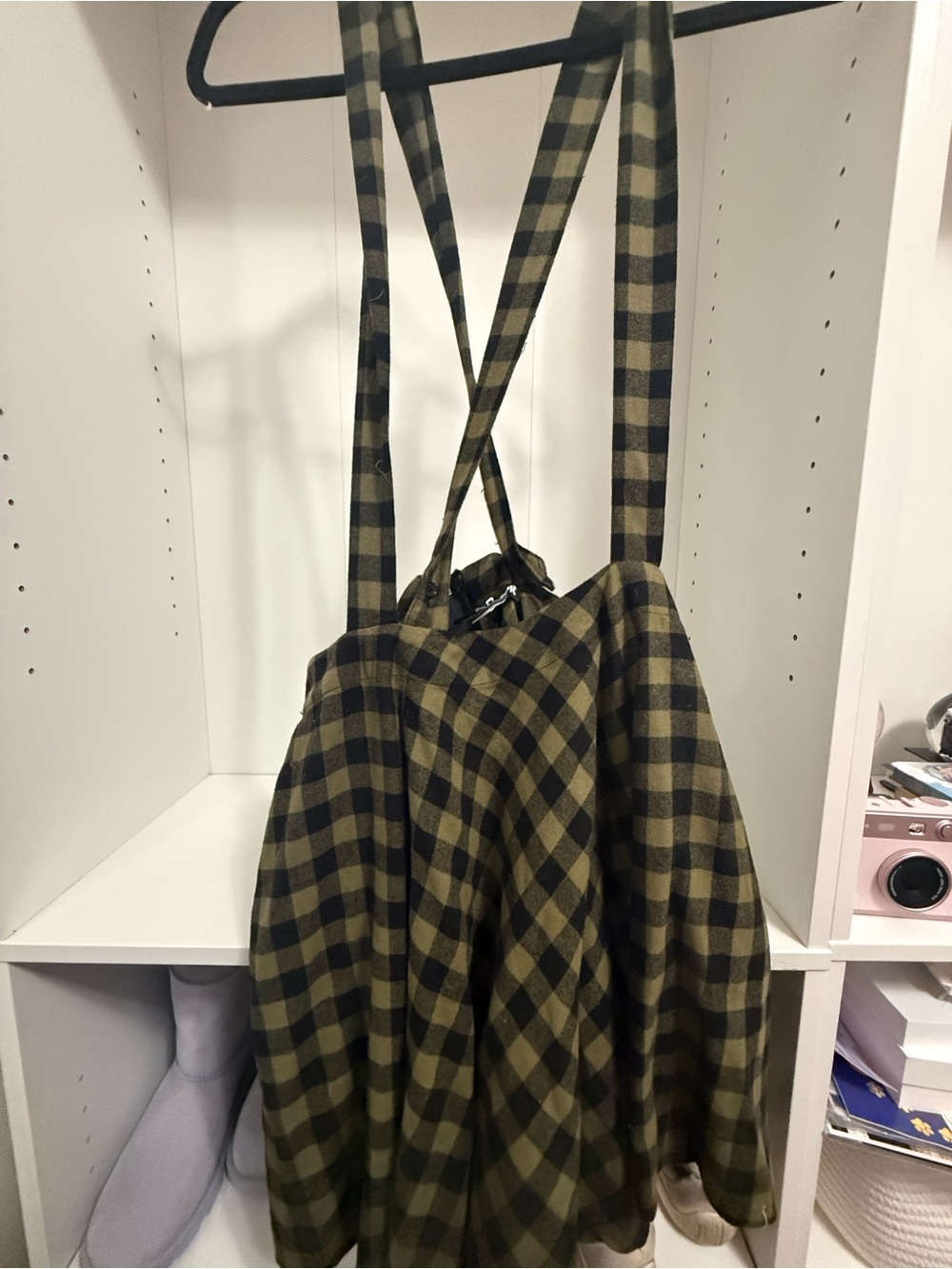 Olive Green Plaid Suspender Skirt